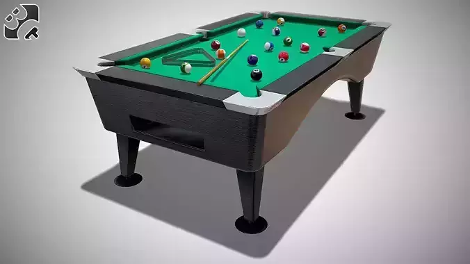 Pool Table with Balls and Cue 3D model
