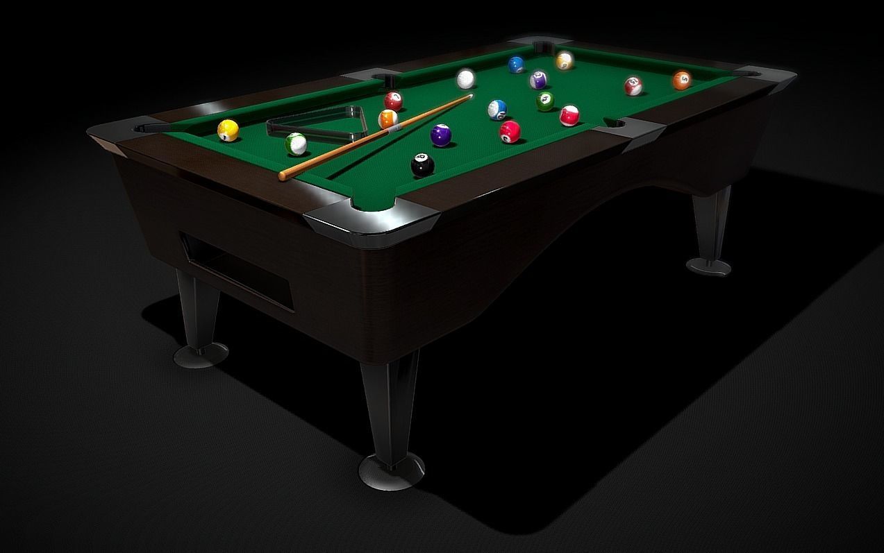 Pool Table with Balls and Cue 3D model_7
