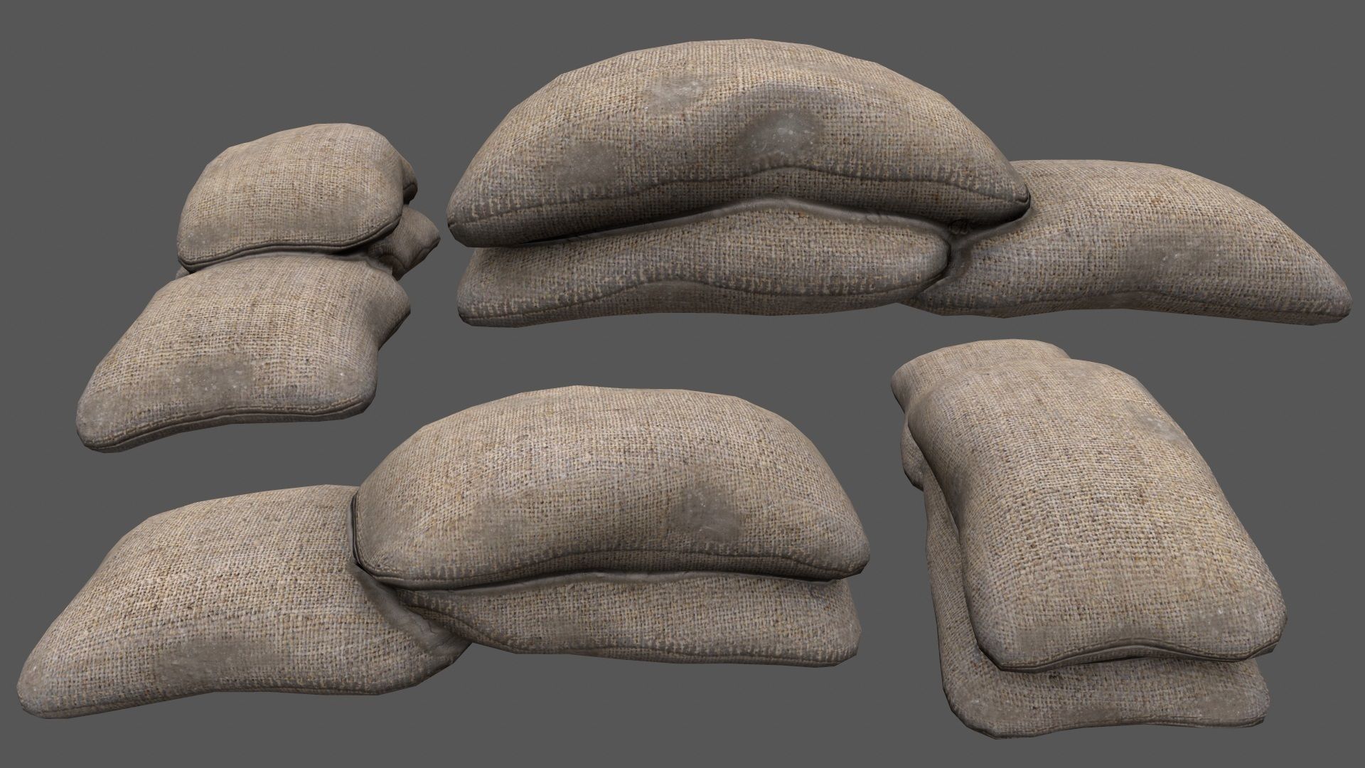sandbag set pile of sacks Low-poly 3D model_4
