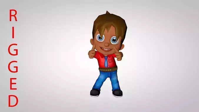 Rigged cartoon kid Low-poly 3D model