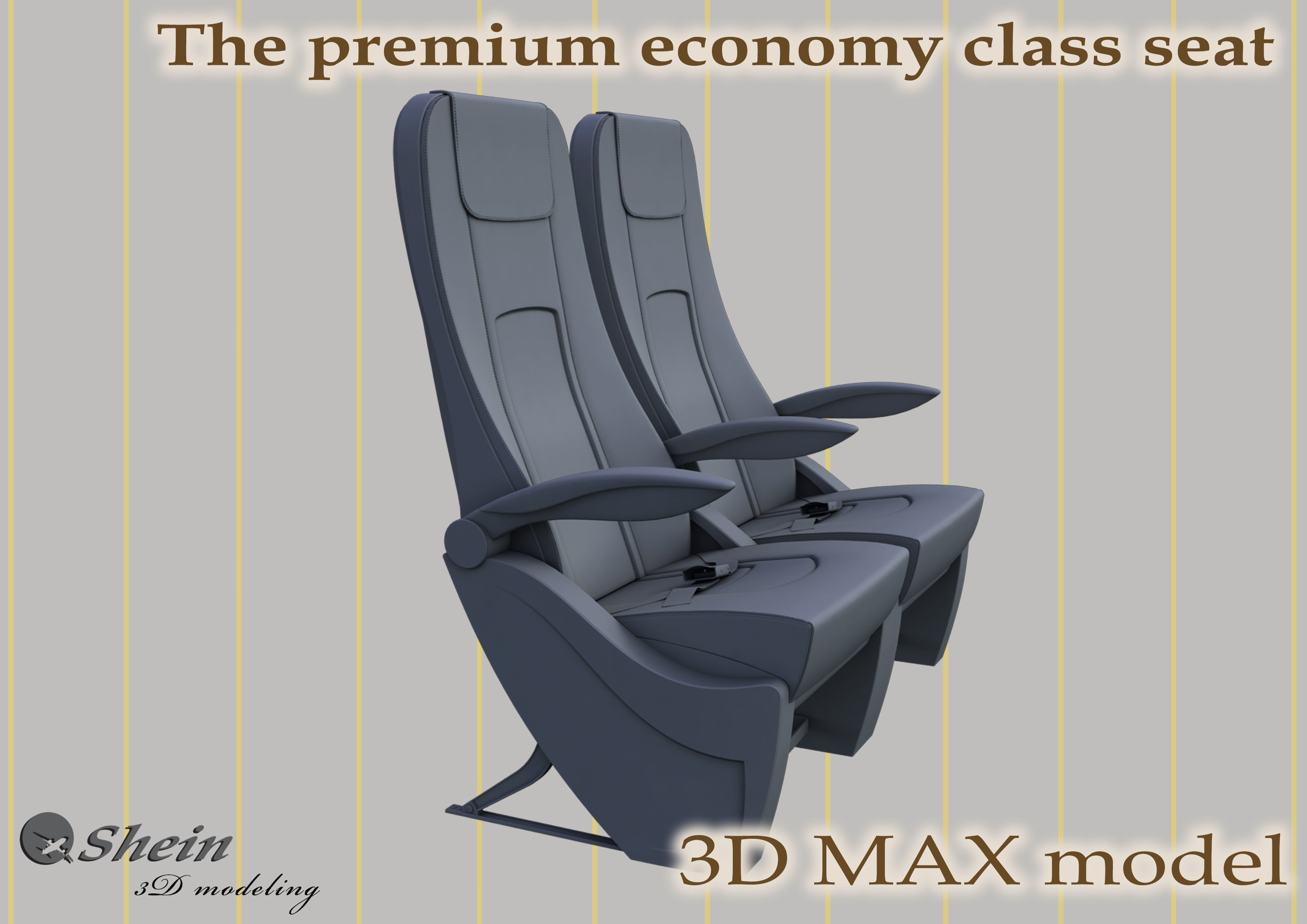 The premium economy class seat with stitches 3D model_3