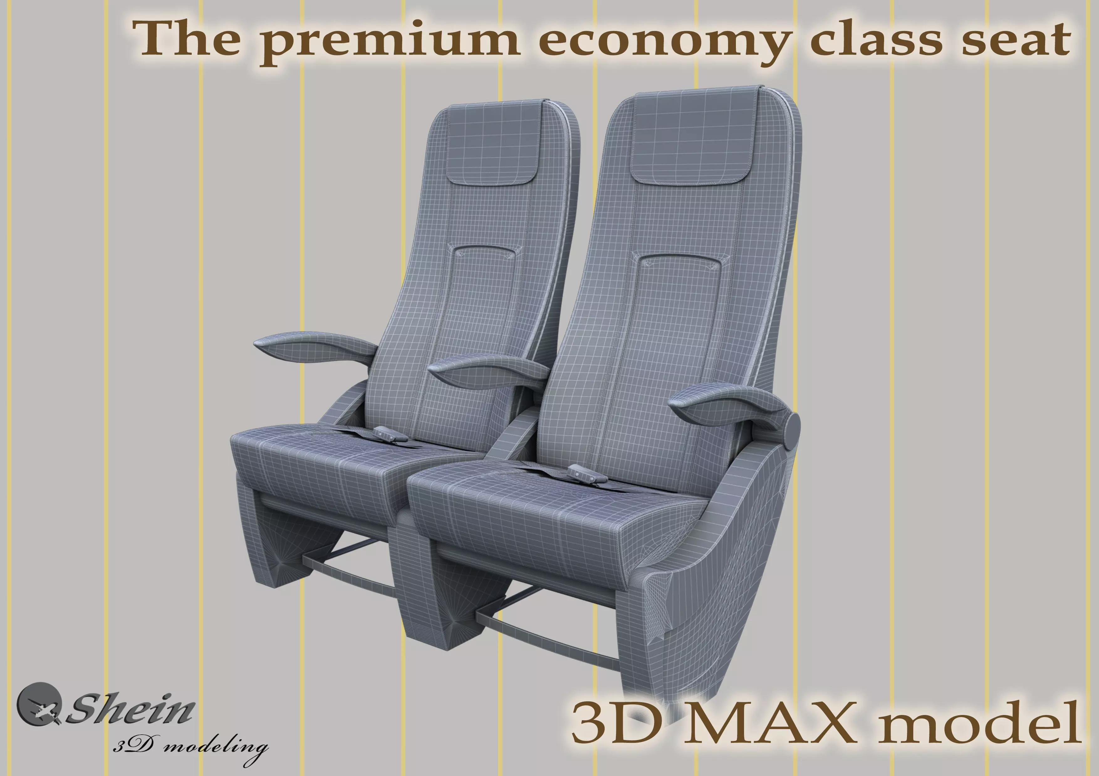The premium economy class seat with stitches 3D model_0