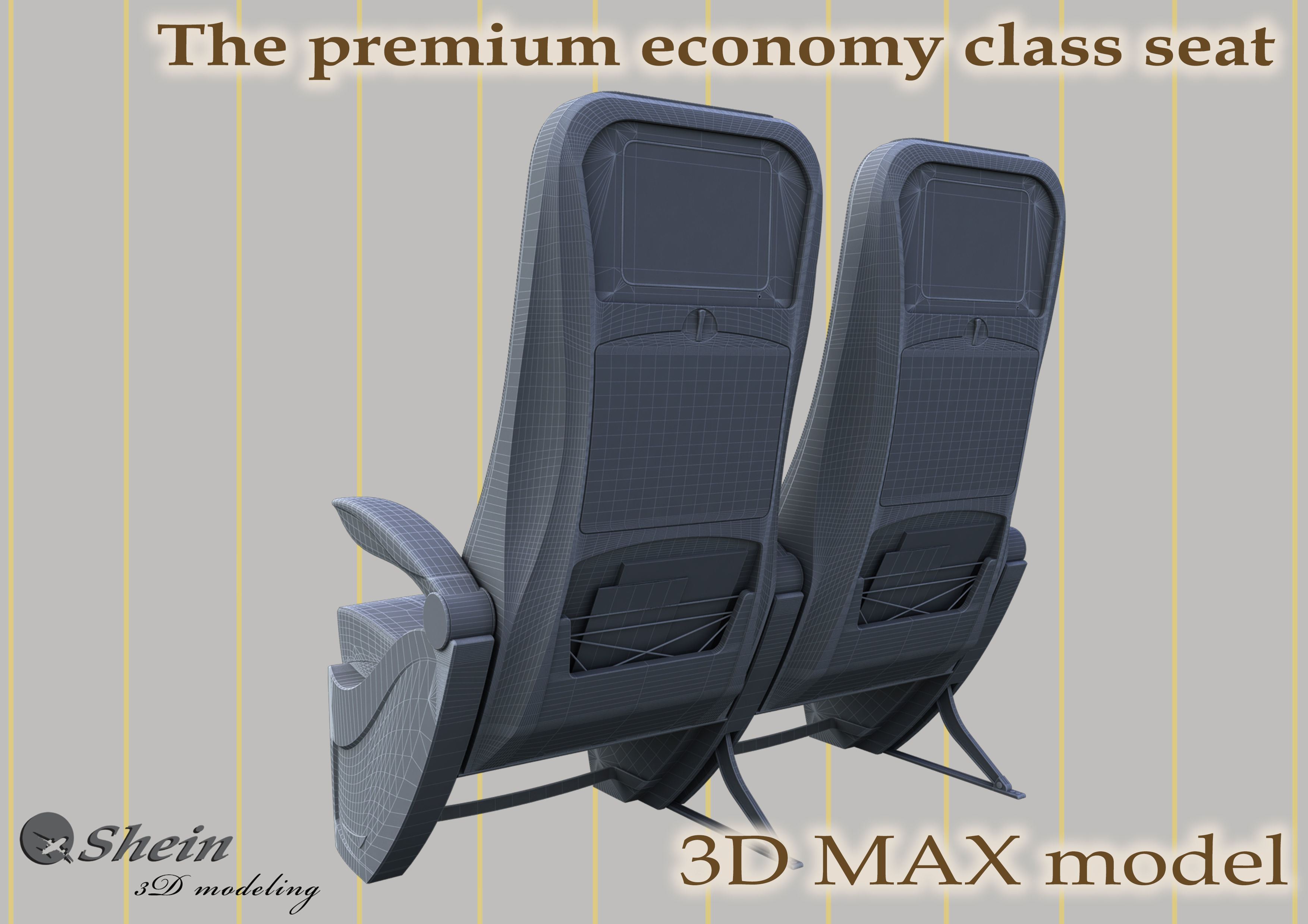 The premium economy class seat with stitches 3D model_4