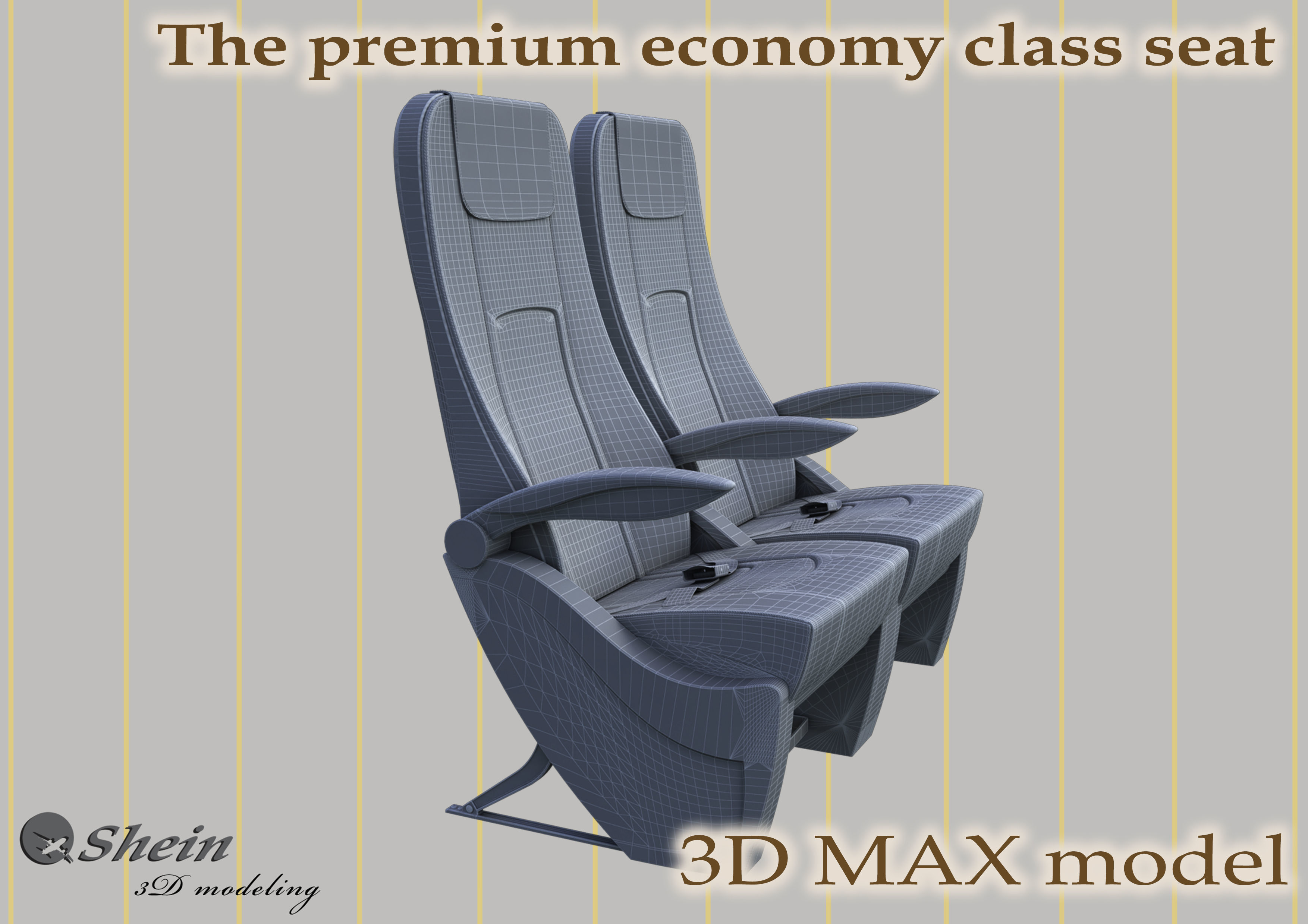 The premium economy class seat with stitches 3D model_2