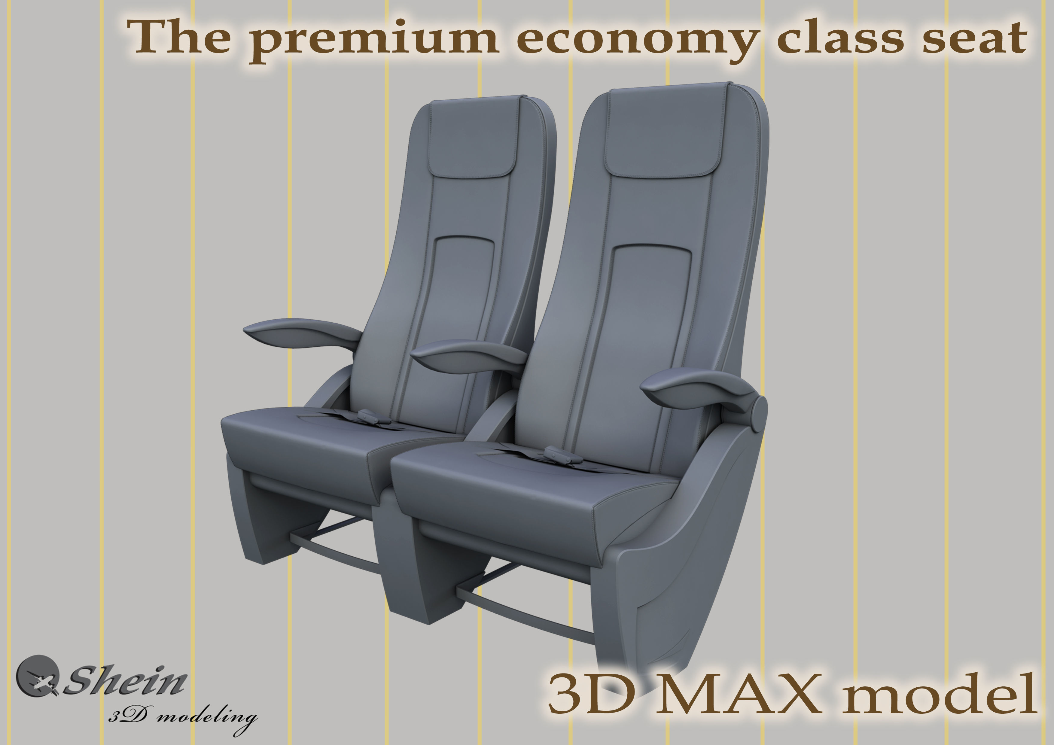 The premium economy class seat with stitches 3D model_1