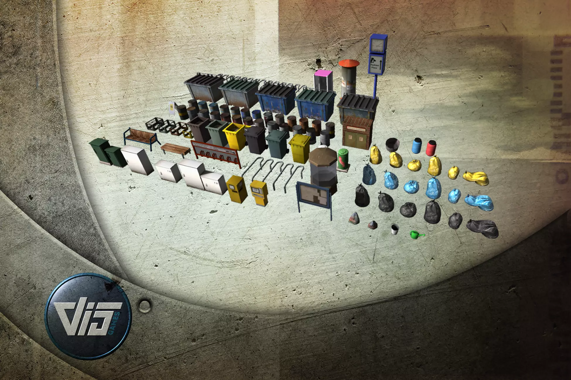 City props collection Low-poly 3D model