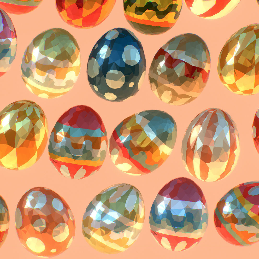 Easter Ornamental Eggs Low Poly Art Animated 3D model_15