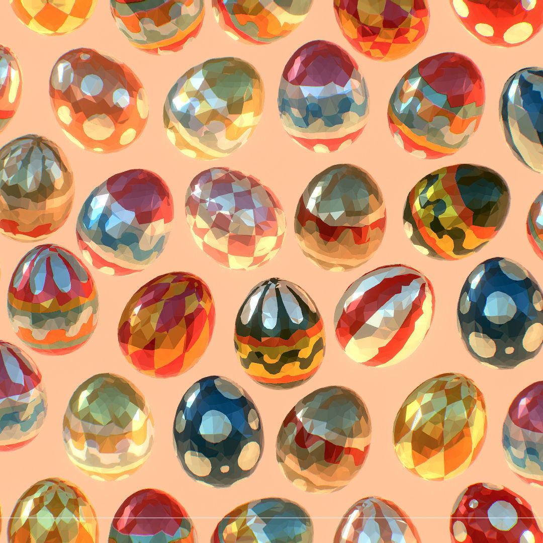 Easter Ornamental Eggs Low Poly Art Animated 3D model_6