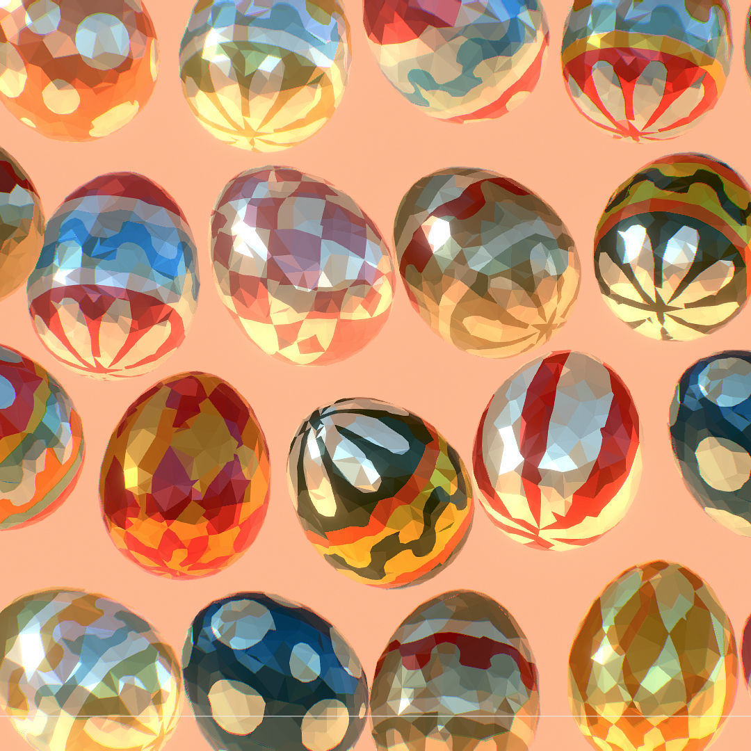 Easter Ornamental Eggs Low Poly Art Animated 3D model_14