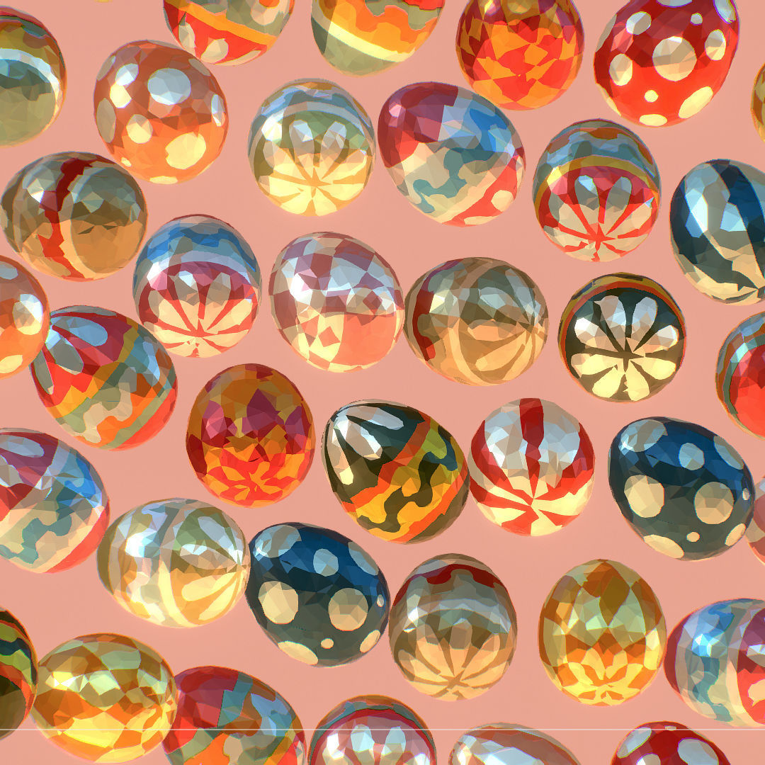 Easter Ornamental Eggs Low Poly Art Animated 3D model_9