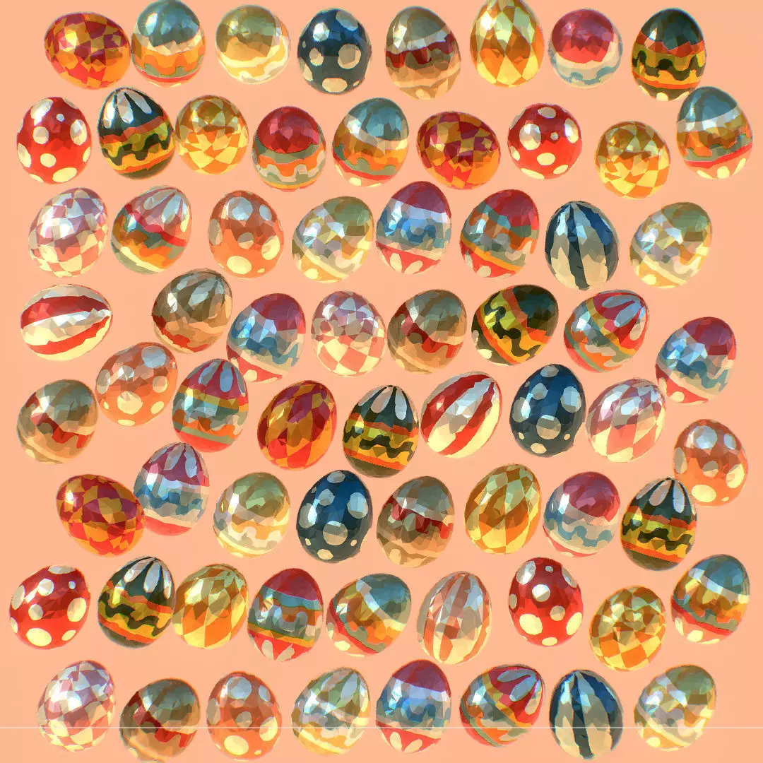 Easter Ornamental Eggs Low Poly Art Animated 3D model_0