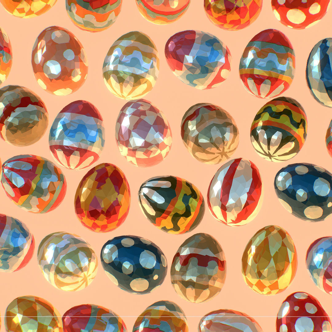 Easter Ornamental Eggs Low Poly Art Animated 3D model_7