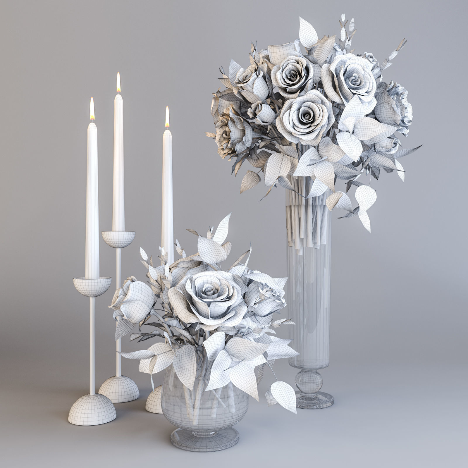Roses and candles 3D model_4