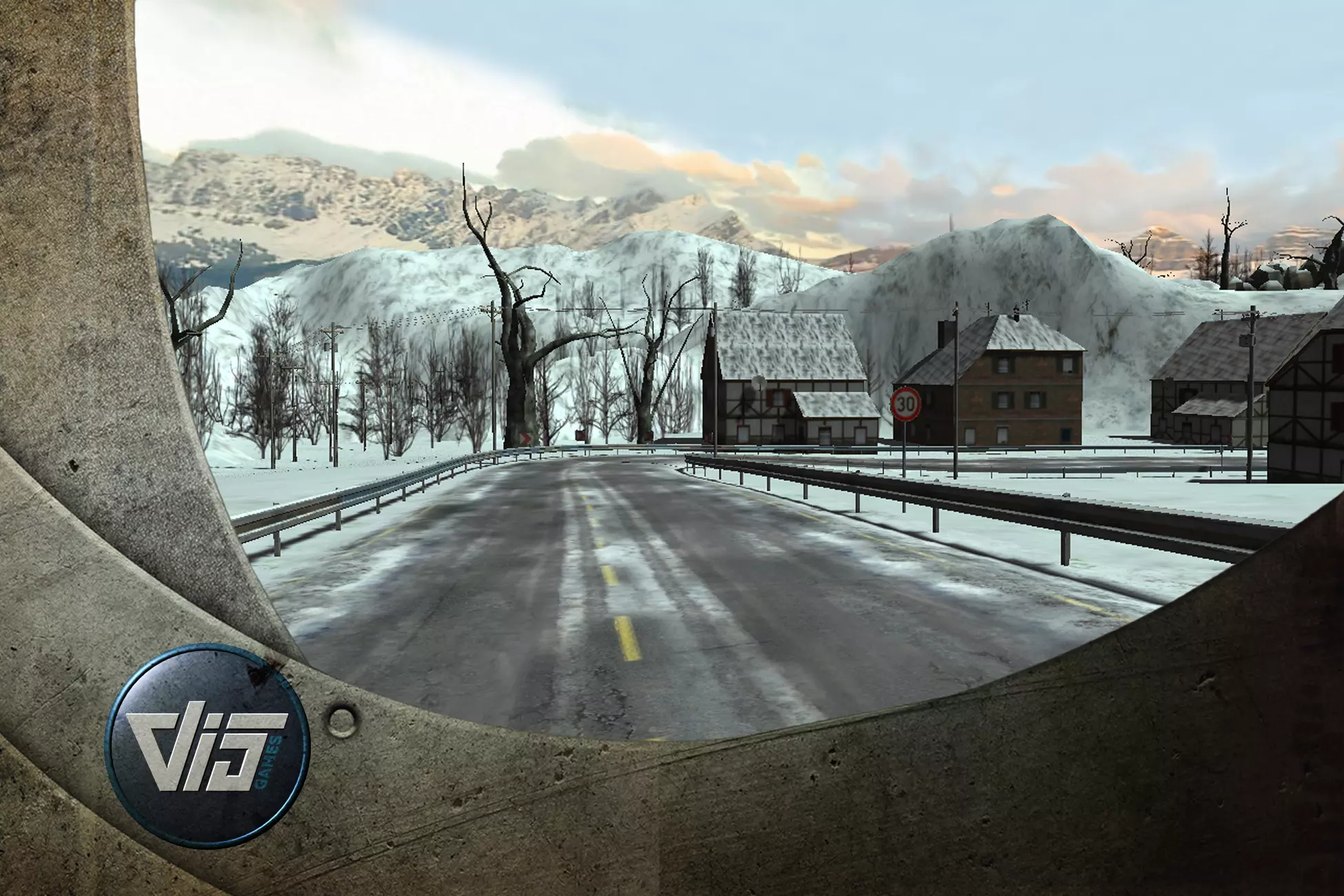 Winterlandscape snowy road in video game Low-poly 3D model_0