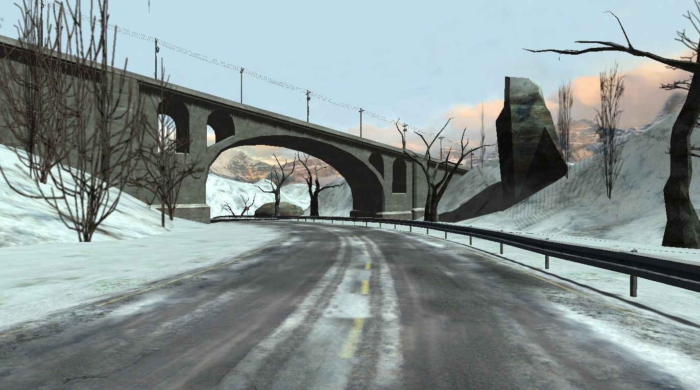 Winterlandscape snowy road in video game Low-poly 3D model_2