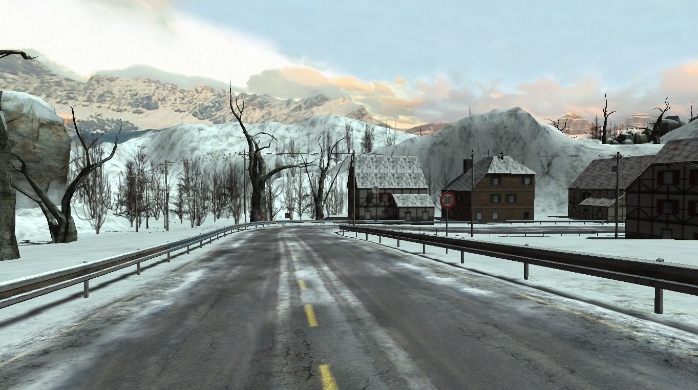 Winterlandscape snowy road in video game Low-poly 3D model_6
