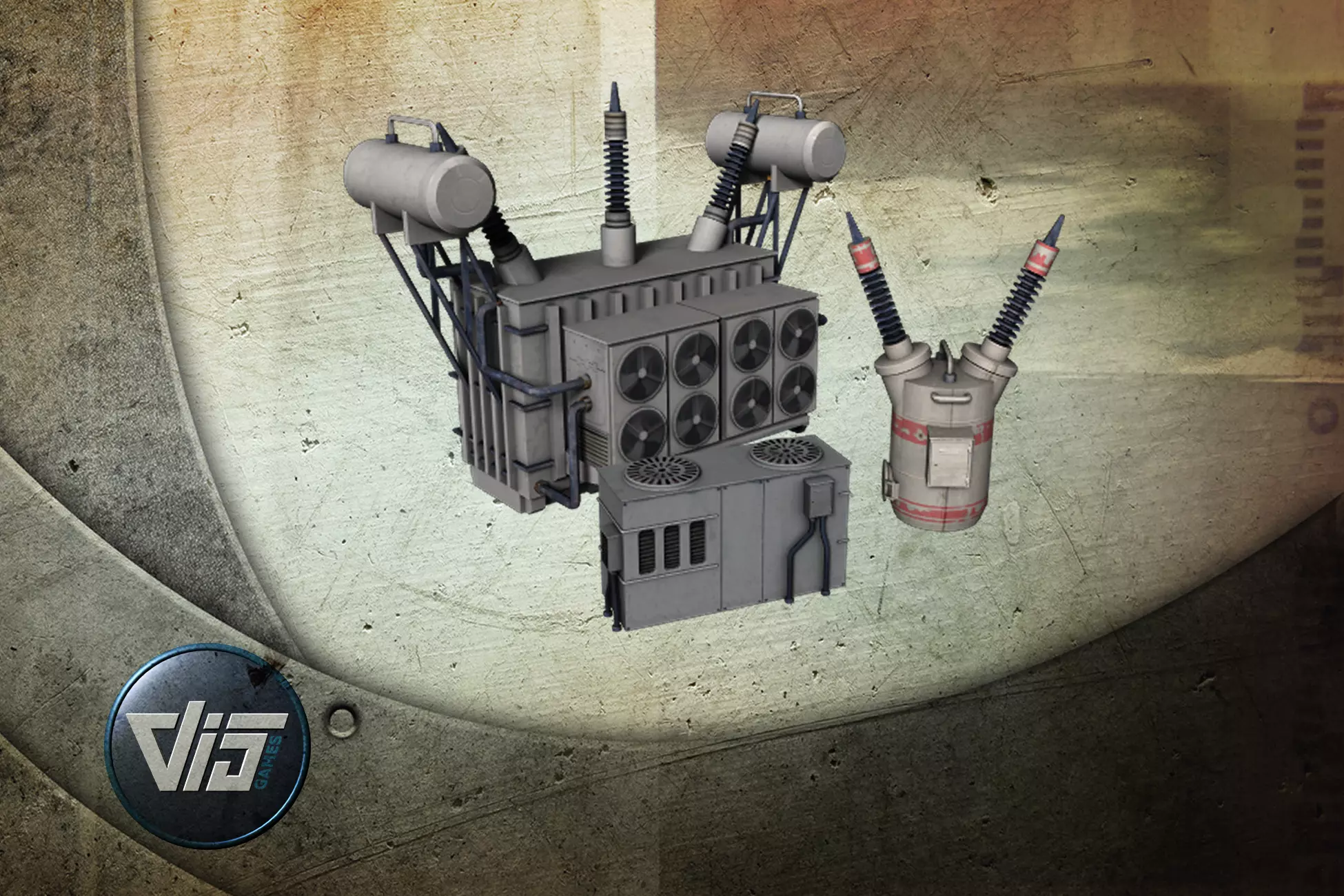 Powerstation props collection Low-poly 3D model_0