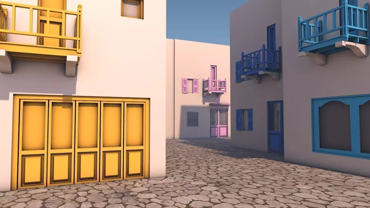 neighborhood street houses and balconies Free low-poly 3D model