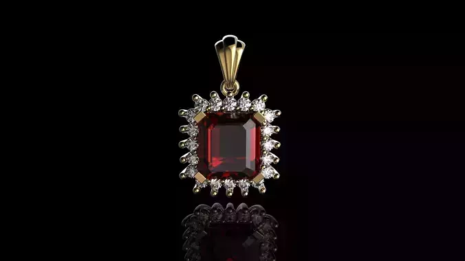 Diamonds And Red Gemstone Pendant