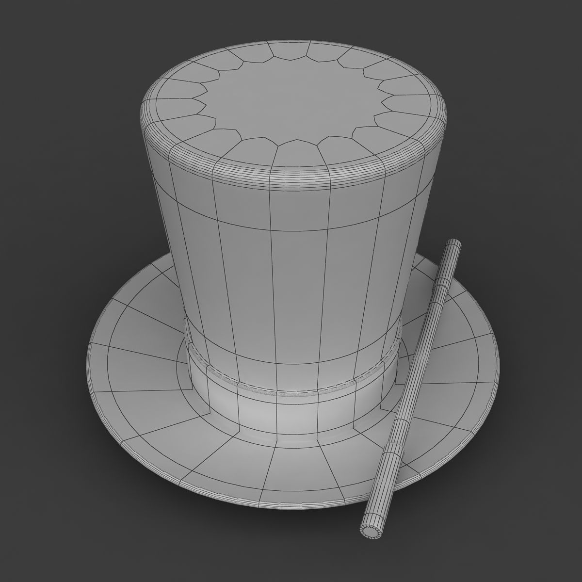 Magician Hat And Wand 3D model_5