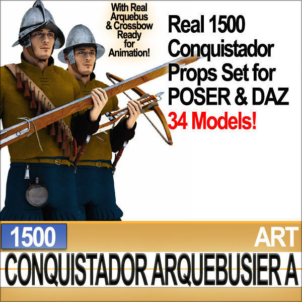 Conquistador Arquebusier Props Poser Daz A 1500 3D model_33