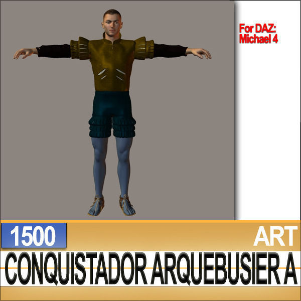 Conquistador Arquebusier Props Poser Daz A 1500 3D model_22