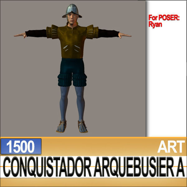 Conquistador Arquebusier Props Poser Daz A 1500 3D model_13