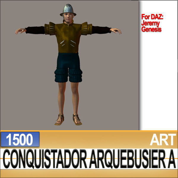 Conquistador Arquebusier Props Poser Daz A 1500 3D model_14