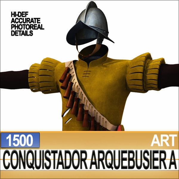 Conquistador Arquebusier Props Poser Daz A 1500 3D model_4