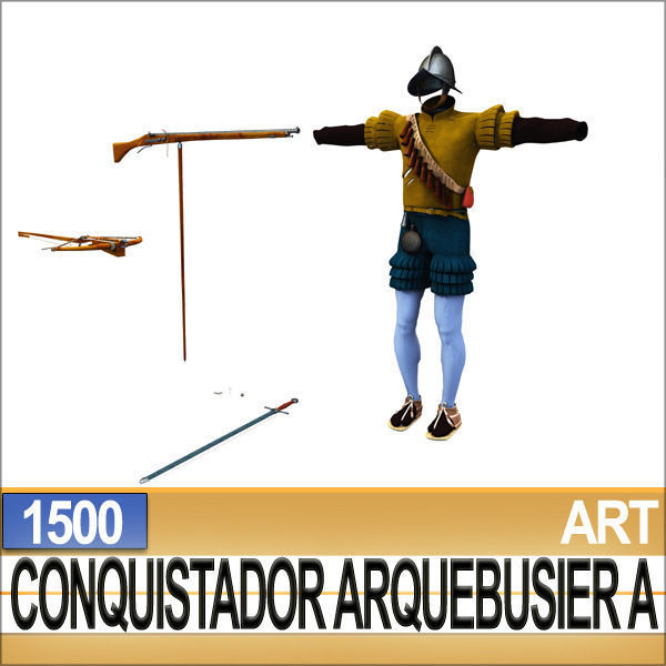 Conquistador Arquebusier Props Poser Daz A 1500 3D model_32