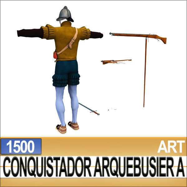 Conquistador Arquebusier Props Poser Daz A 1500 3D model_9