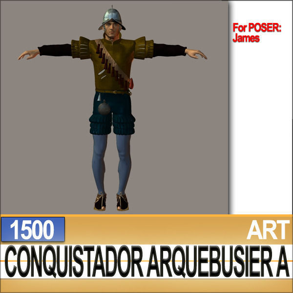 Conquistador Arquebusier Props Poser Daz A 1500 3D model_21