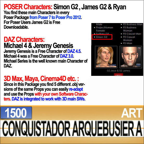 Conquistador Arquebusier Props Poser Daz A 1500 3D model_5