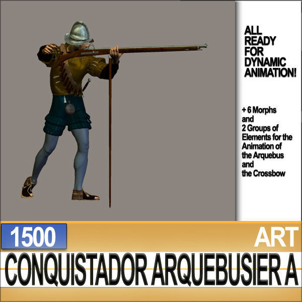 Conquistador Arquebusier Props Poser Daz A 1500 3D model_28