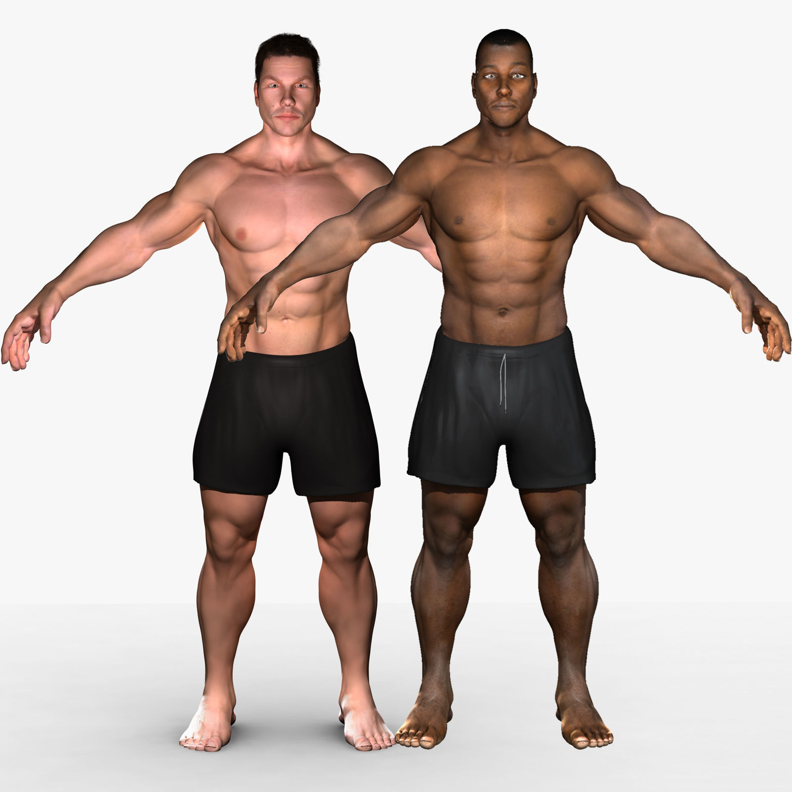 White and African American Male Full Body Collection 3D model_1