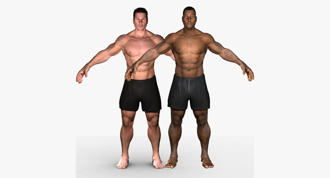 White and African American Male Full Body Collection 3D model
