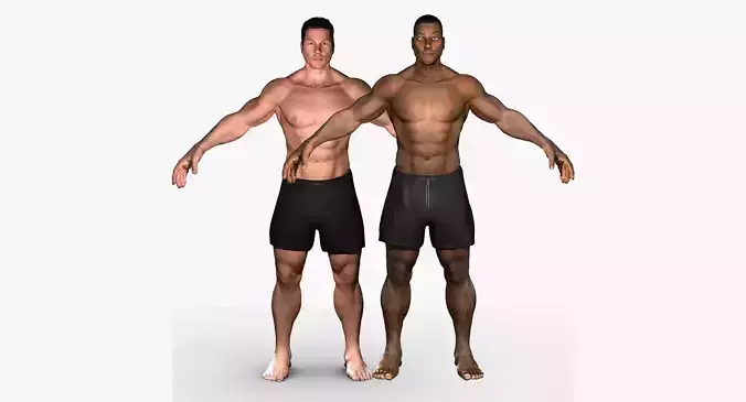 White and African American Male Full Body Collection 3D model