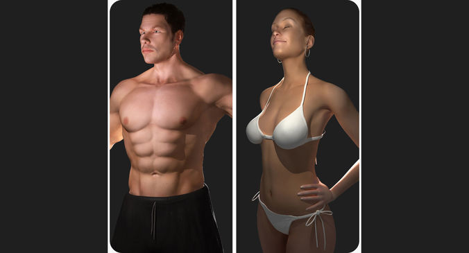 Male and Female Full Body Rigged 3D model
