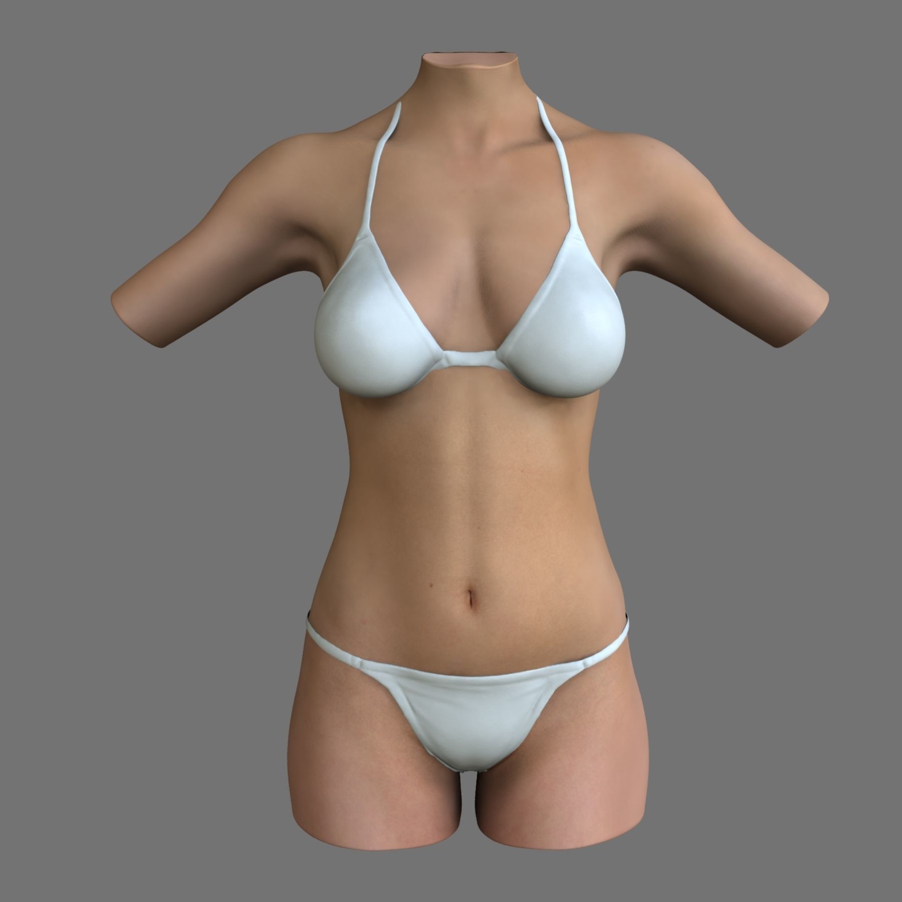 White Female Body Torso 3D model_1