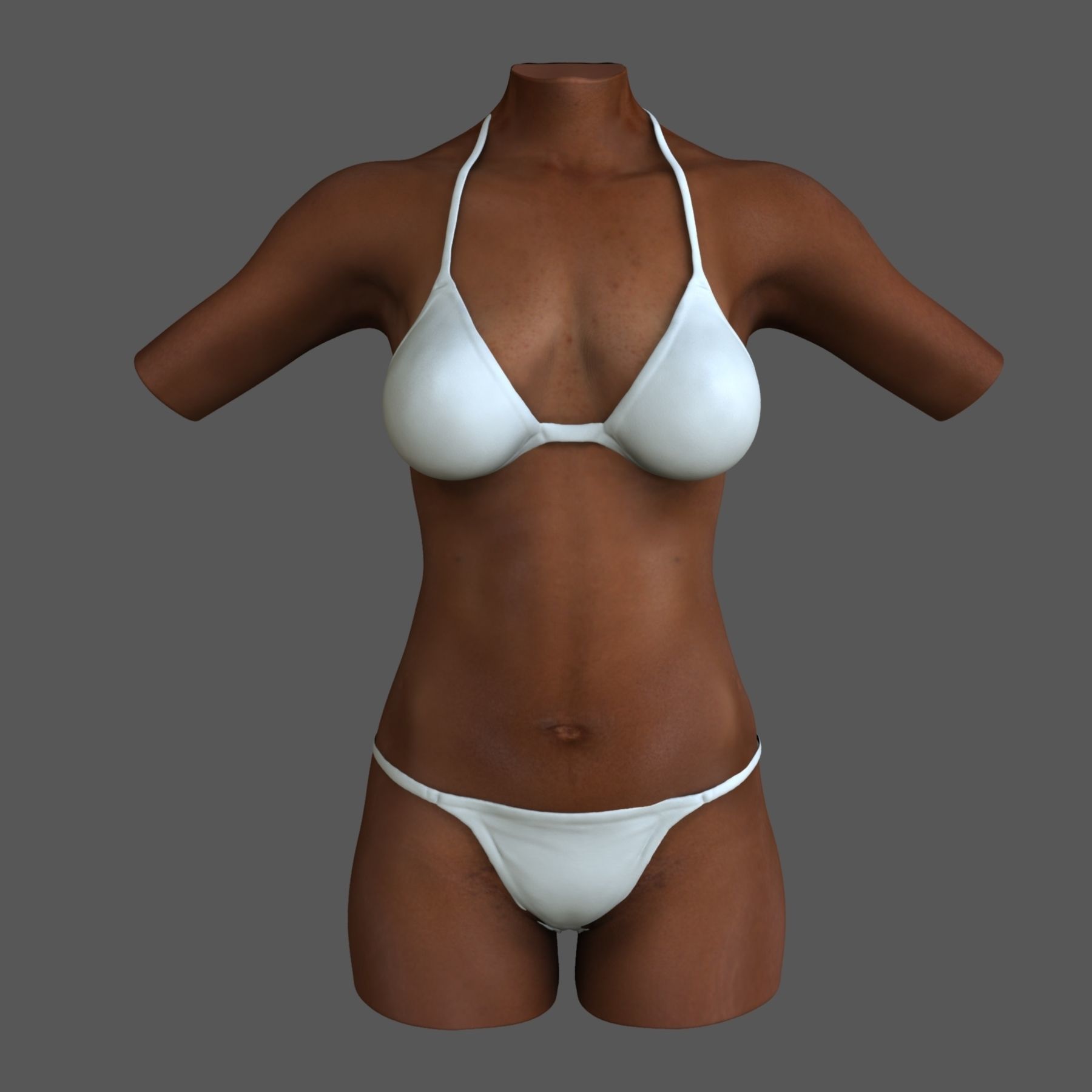 Caucasian and African American Female Torso 3D model_11