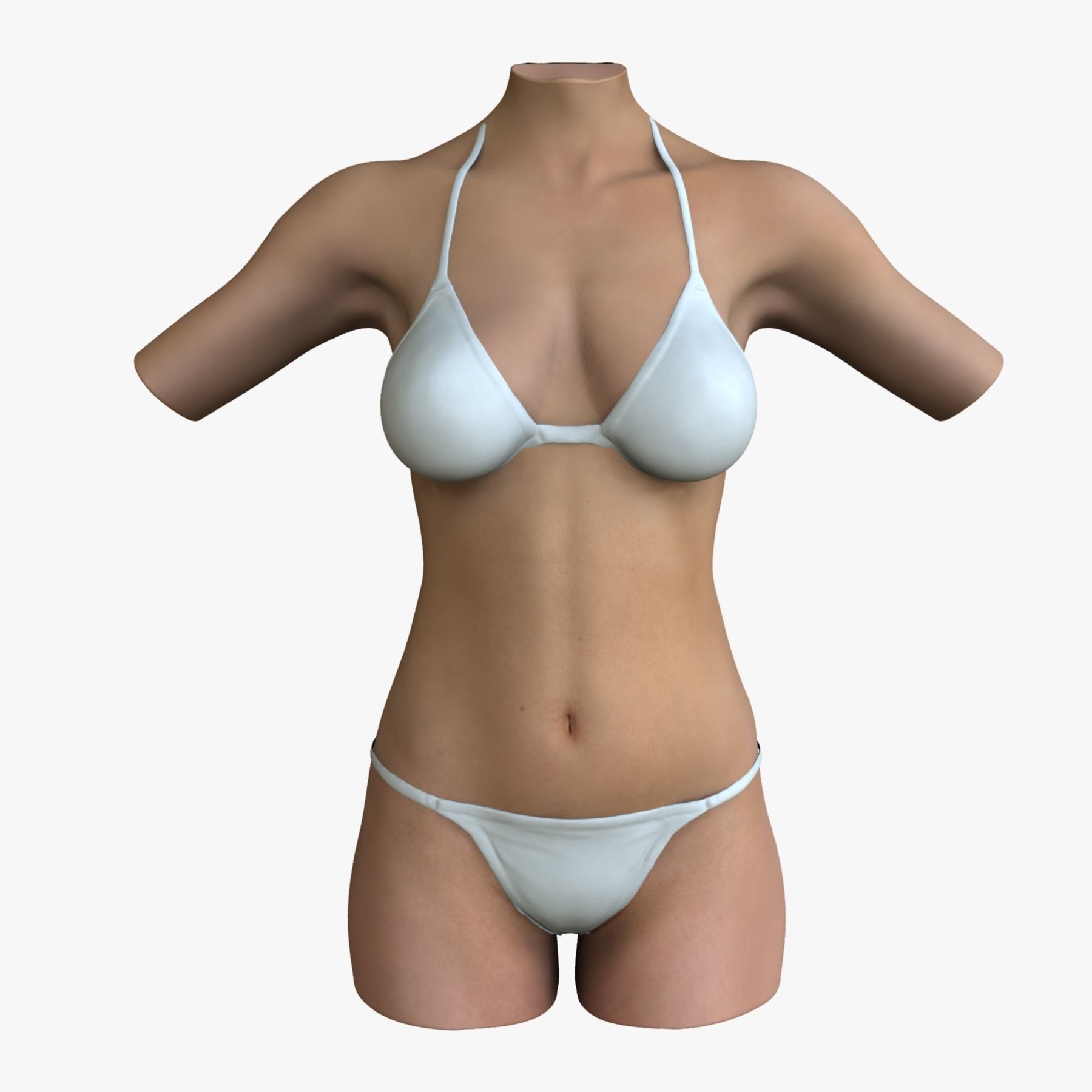 Caucasian and African American Female Torso 3D model_7