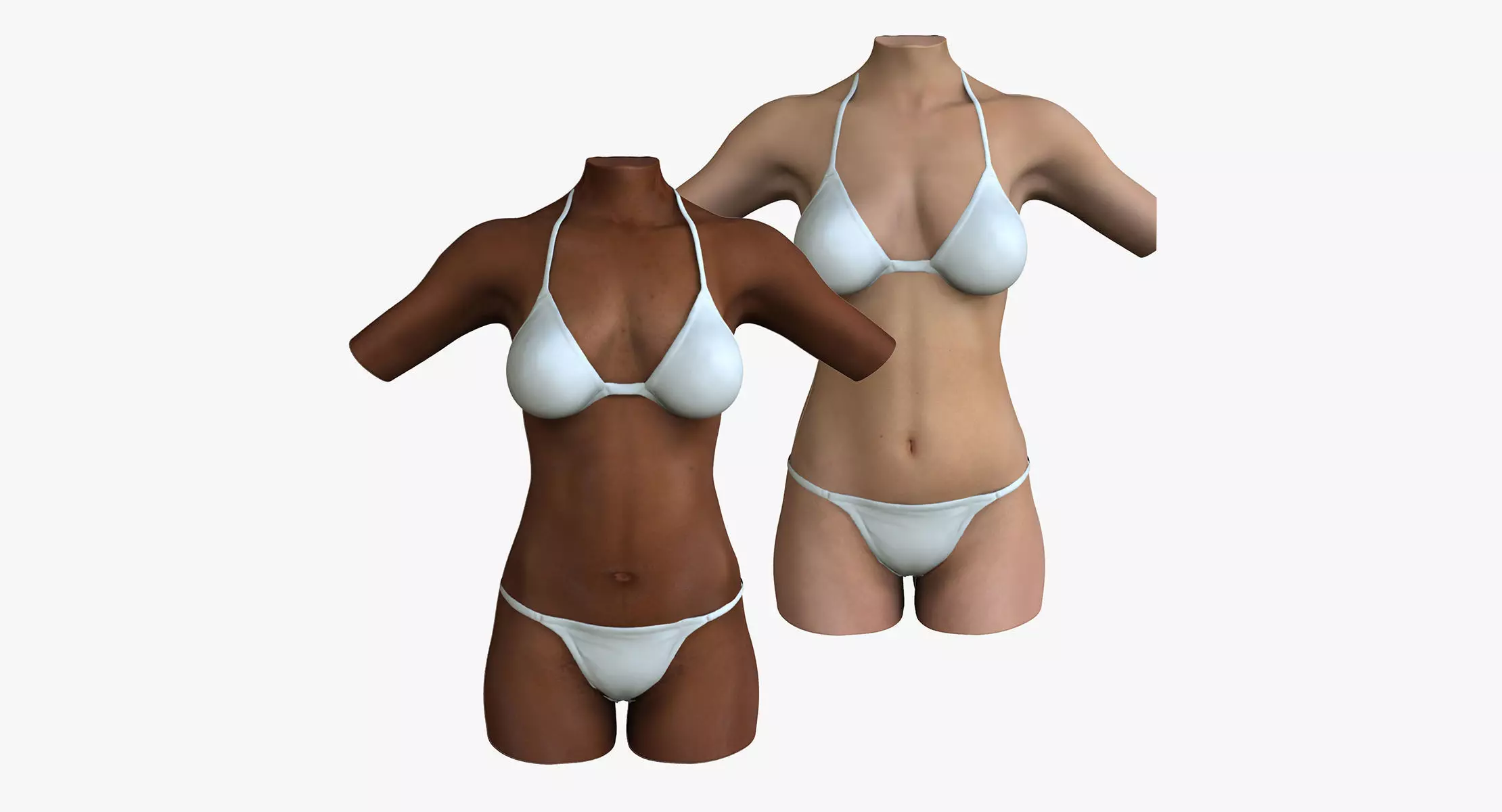 Caucasian and African American Female Torso 3D model_0