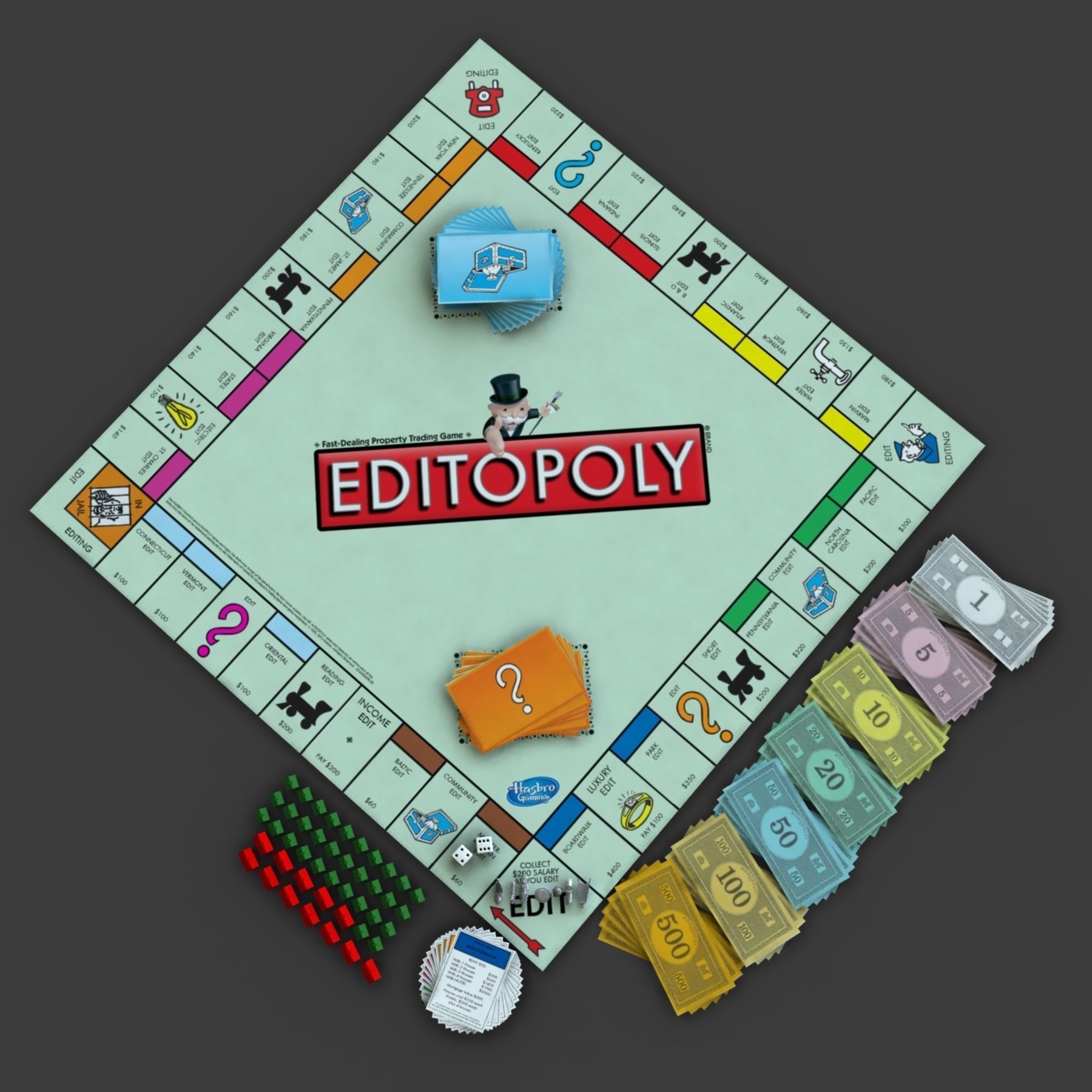 Editopoly five different colored dollar bills 3D model_1