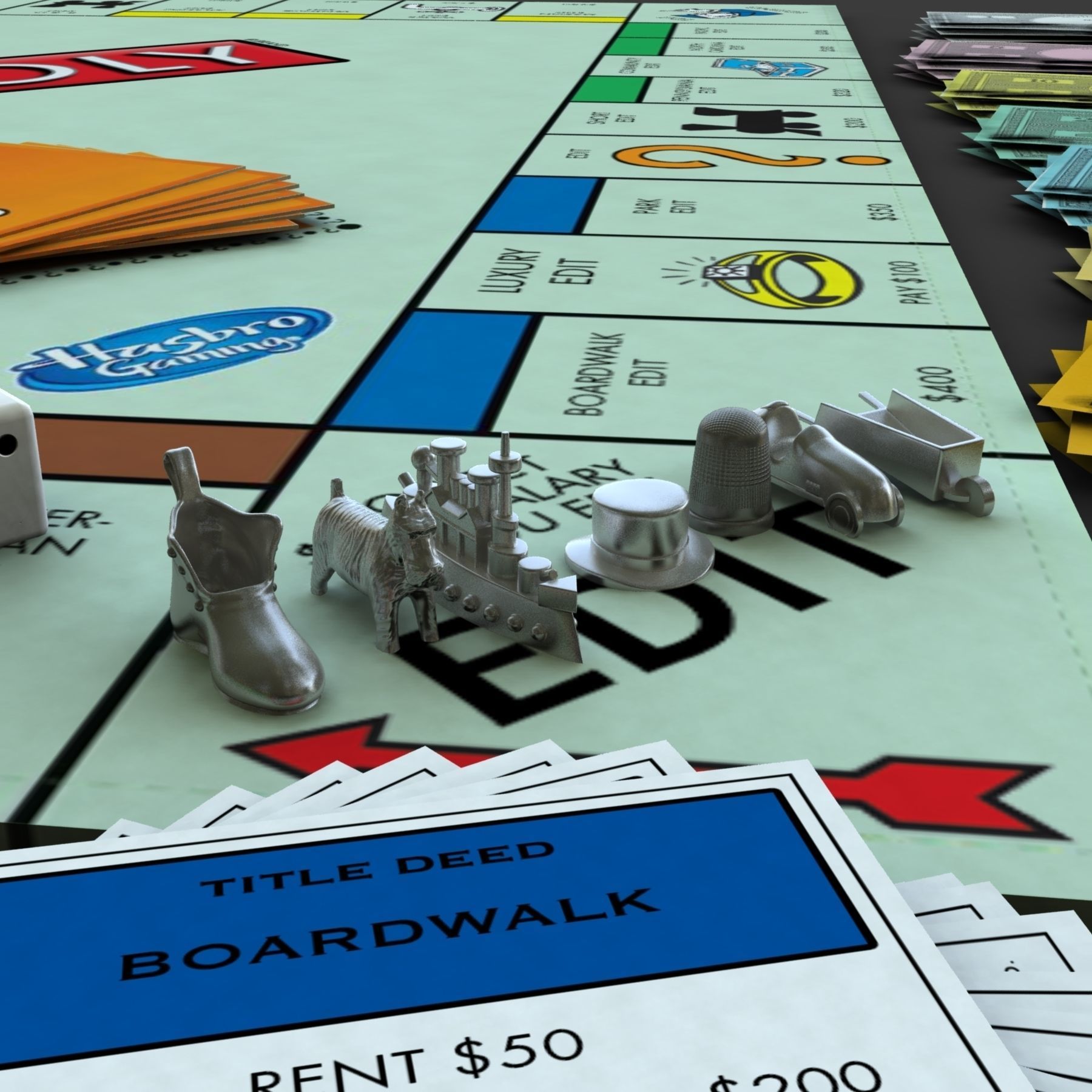 Editopoly five different colored dollar bills 3D model_5