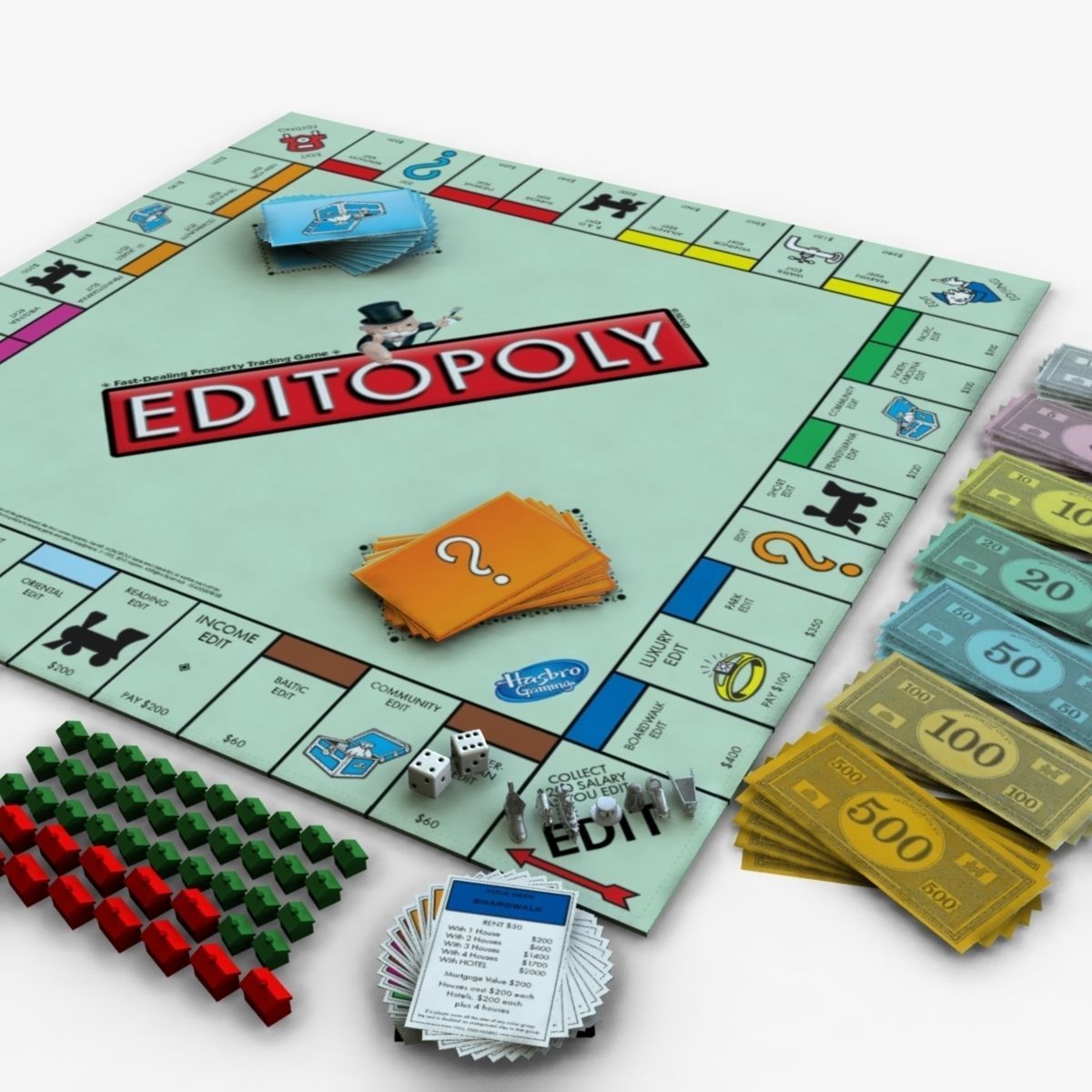 Editopoly five different colored dollar bills 3D model_8