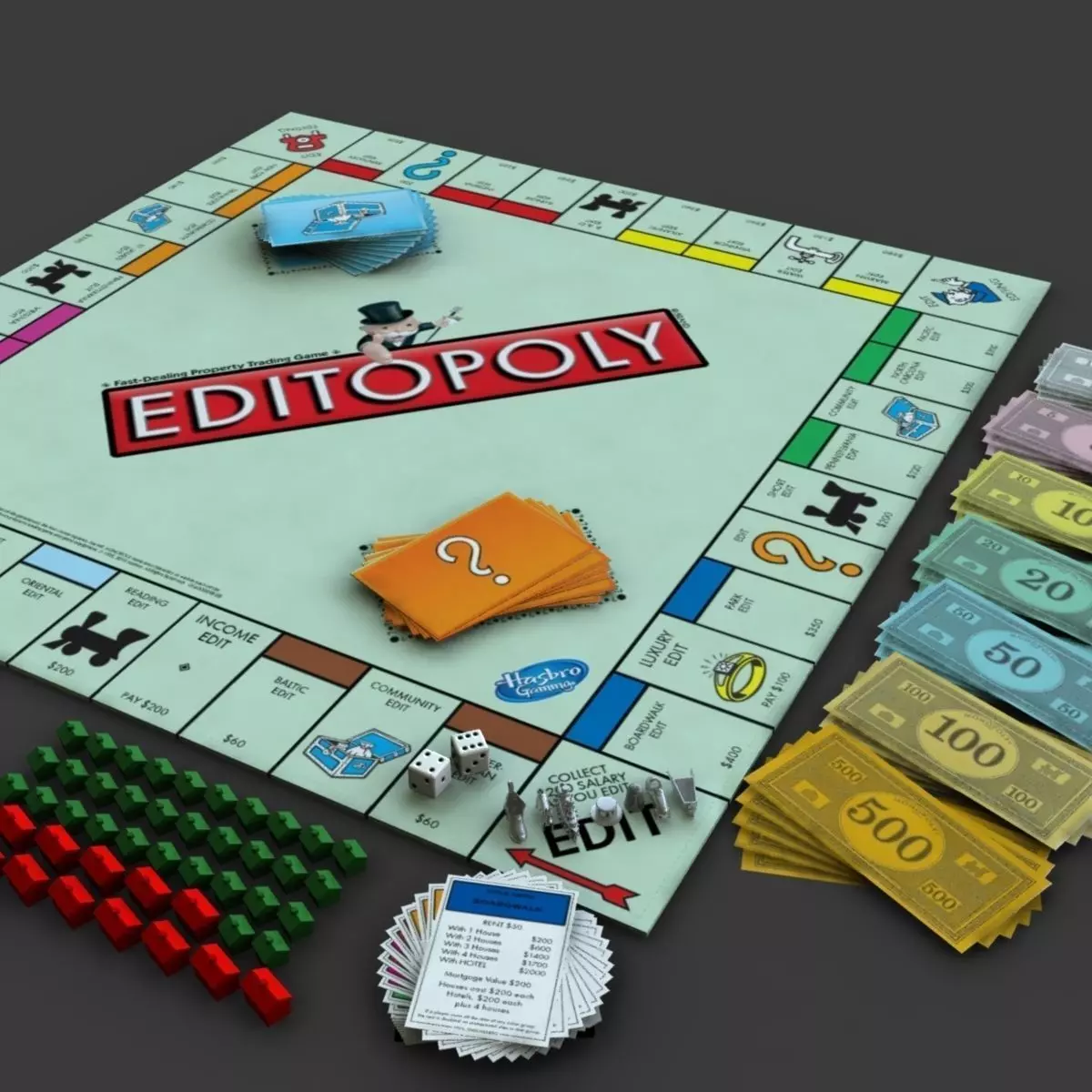 Editopoly five different colored dollar bills 3D model_0