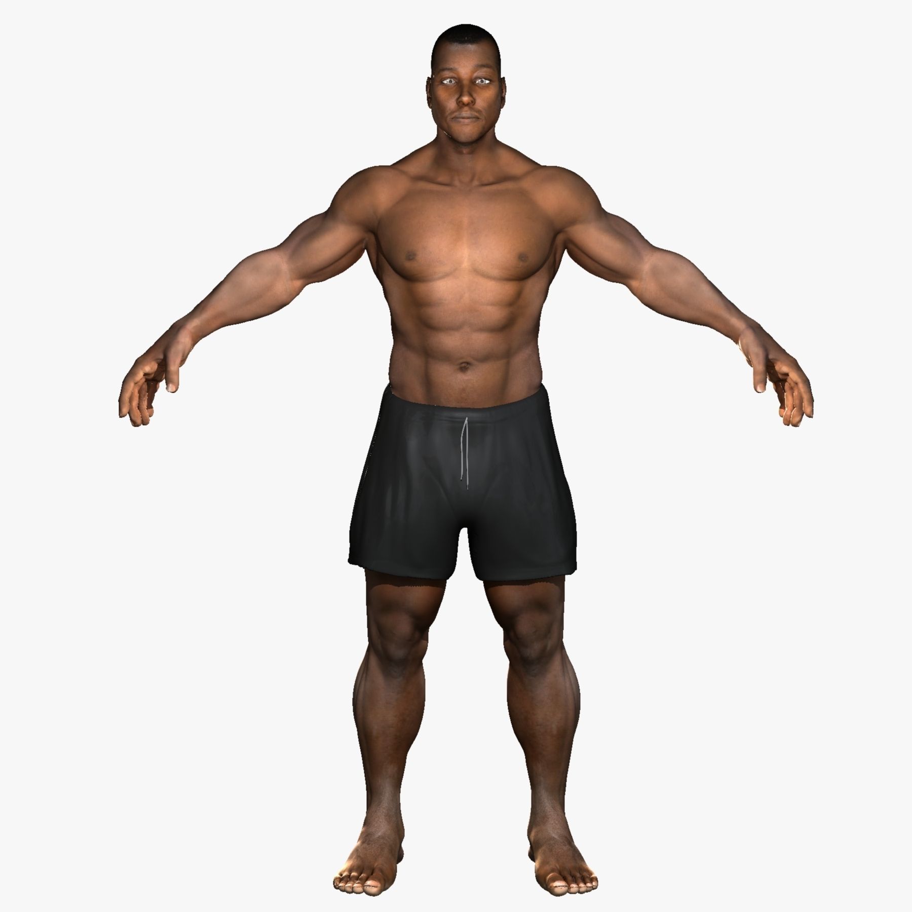 African American Male Muscular Rigged 3D model_3