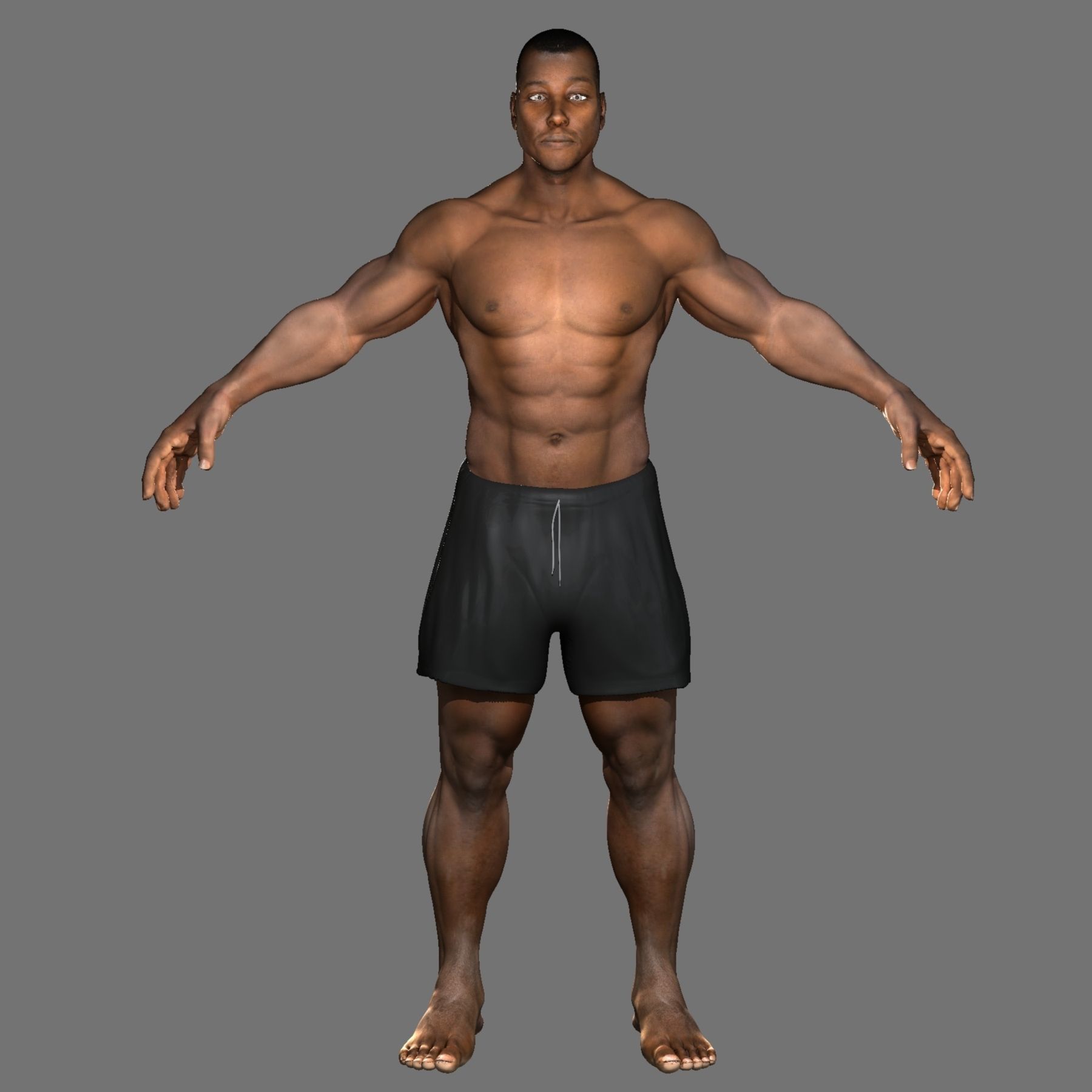 African American Male Muscular Rigged 3D model_4