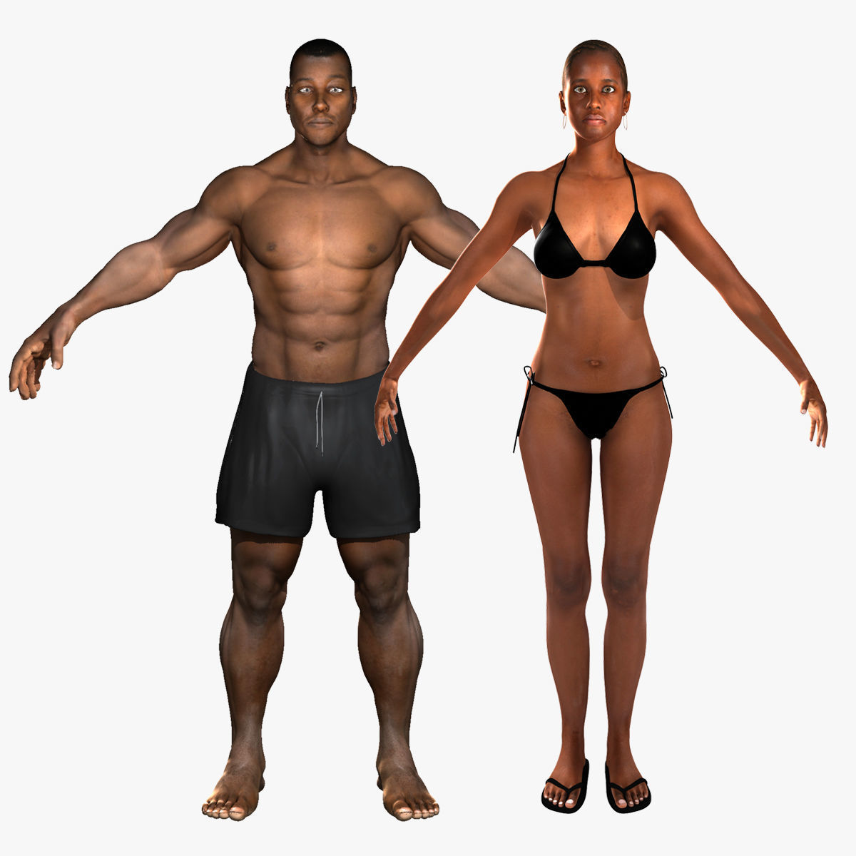 African American Male And Female Rigged 3D model_1