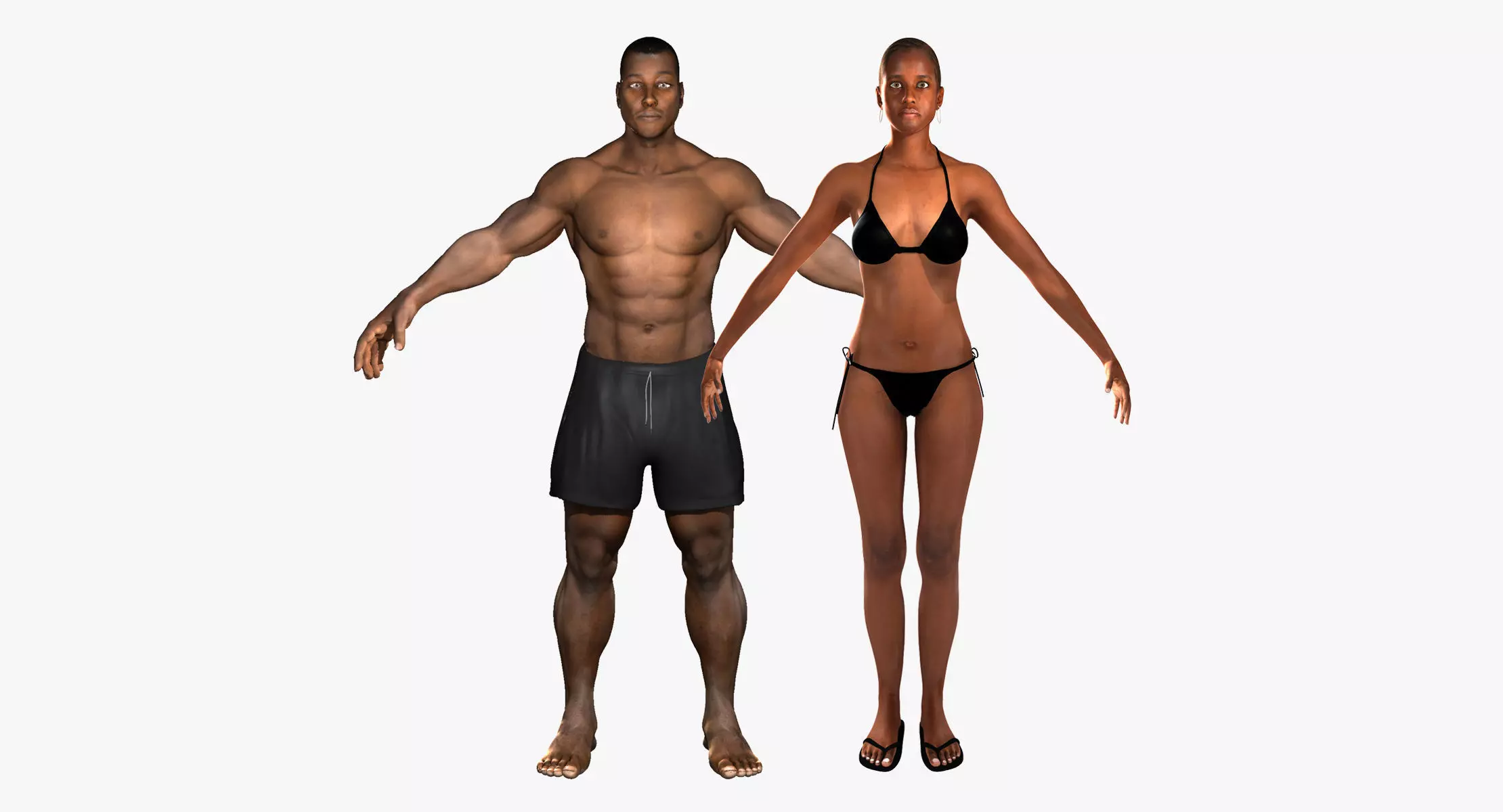 African American Male And Female Rigged 3D model_0